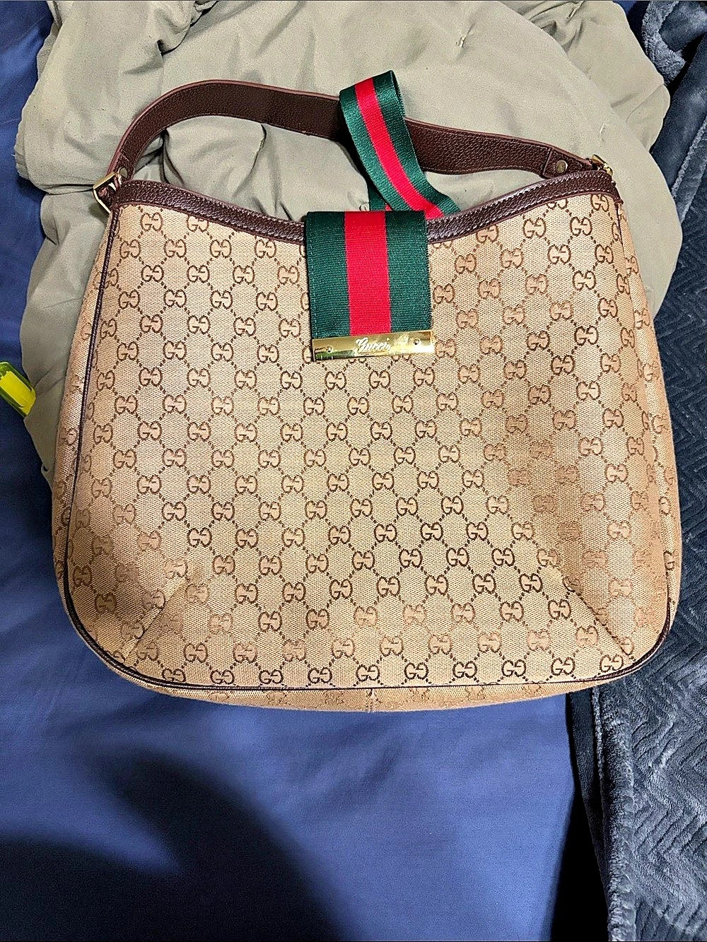 Gucci GG Canvas Web Hobo Bag Brown & Green